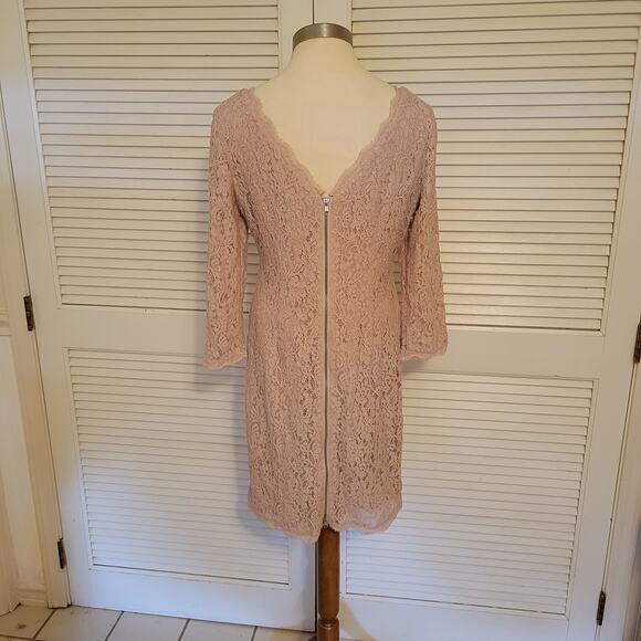 Adrianna Papell Pink Floral Lace Sheath Dress Size 12 3/4 Sleeve Formal - Picture 2 of 10